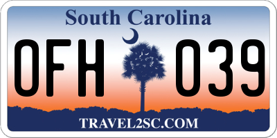 SC license plate OFH039