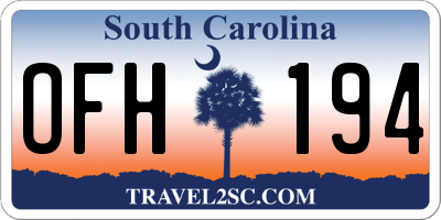 SC license plate OFH194