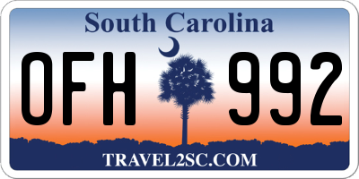 SC license plate OFH992