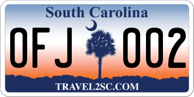 SC license plate OFJ002