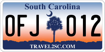 SC license plate OFJ012