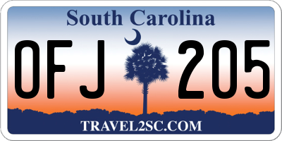 SC license plate OFJ205