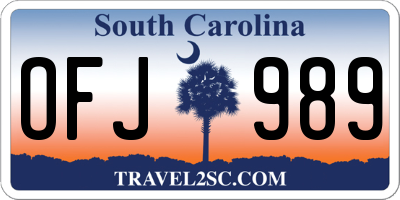 SC license plate OFJ989