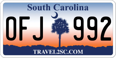 SC license plate OFJ992