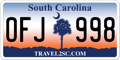 SC license plate OFJ998