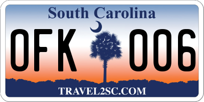 SC license plate OFK006