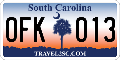 SC license plate OFK013