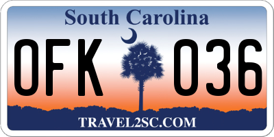 SC license plate OFK036
