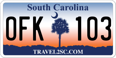 SC license plate OFK103
