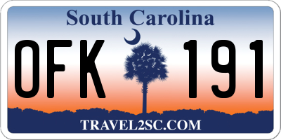 SC license plate OFK191
