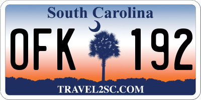 SC license plate OFK192