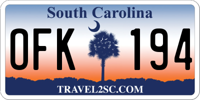 SC license plate OFK194