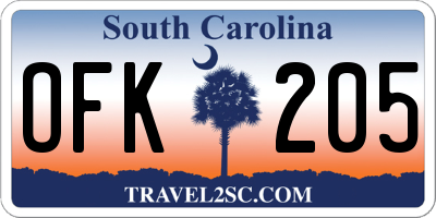 SC license plate OFK205