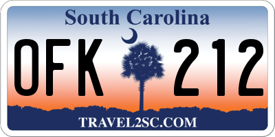 SC license plate OFK212