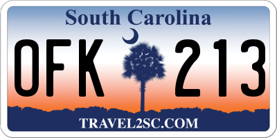 SC license plate OFK213