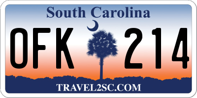 SC license plate OFK214