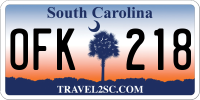 SC license plate OFK218