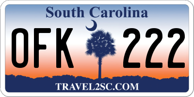 SC license plate OFK222