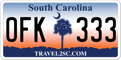 SC license plate OFK333
