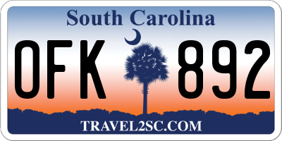 SC license plate OFK892