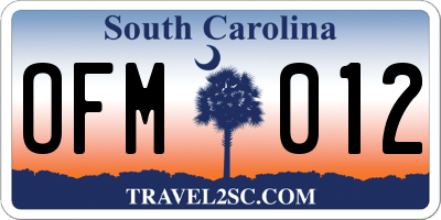 SC license plate OFM012