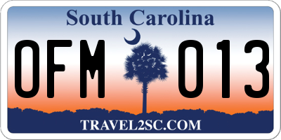 SC license plate OFM013
