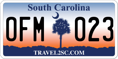 SC license plate OFM023