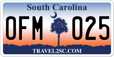SC license plate OFM025