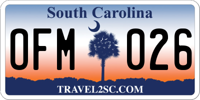 SC license plate OFM026