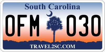 SC license plate OFM030