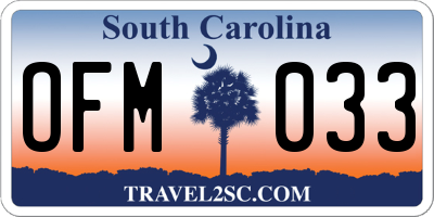 SC license plate OFM033