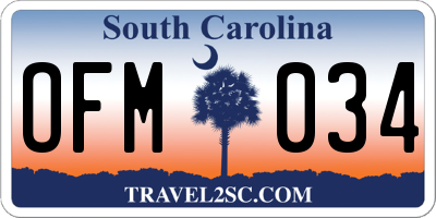 SC license plate OFM034
