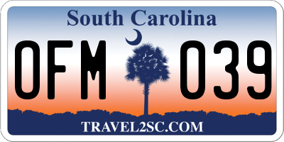 SC license plate OFM039