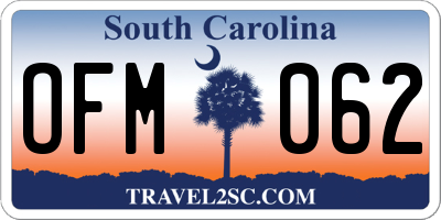 SC license plate OFM062