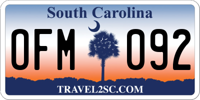 SC license plate OFM092