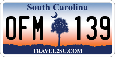 SC license plate OFM139