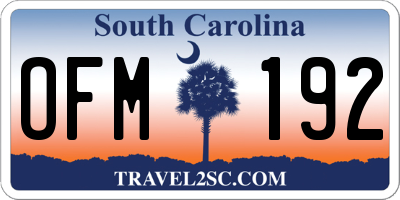 SC license plate OFM192