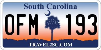 SC license plate OFM193