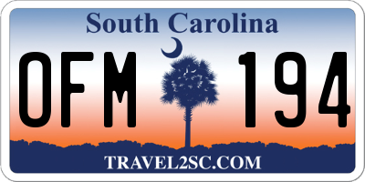 SC license plate OFM194