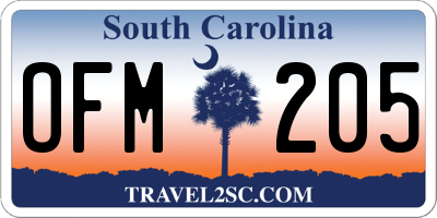 SC license plate OFM205