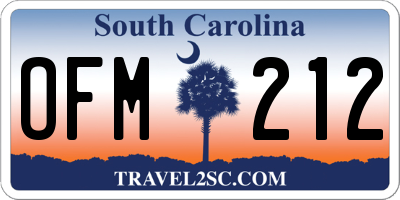 SC license plate OFM212