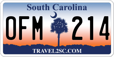 SC license plate OFM214