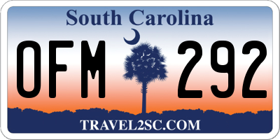 SC license plate OFM292