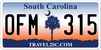 SC license plate OFM315
