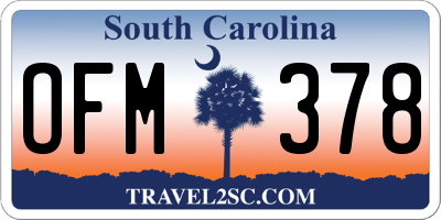 SC license plate OFM378