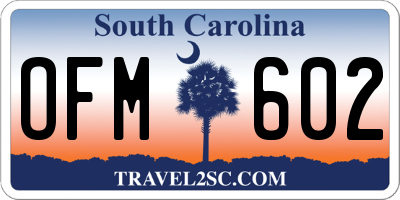 SC license plate OFM602