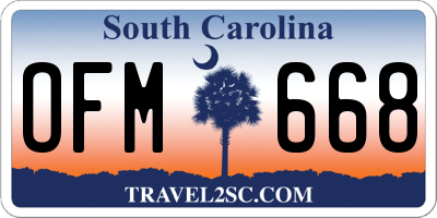 SC license plate OFM668