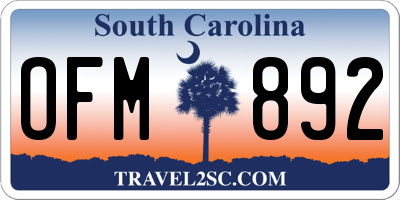 SC license plate OFM892