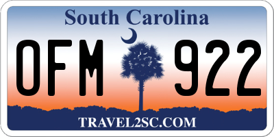 SC license plate OFM922