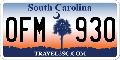 SC license plate OFM930
